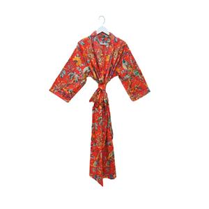 Kimono en coton imprimé Jungle Vêtements de nuit longs Lounge Wear Kimono Sleeve Party Wear Soft Indian Cotton Women Resort Wear - Product Image 1