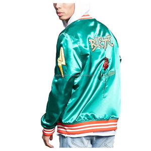 OEM Men's Satin Jacket Varsity polyester Bomber Biker raglan sleeve snap closure <b>Winter</b> Casual - Product Image 4