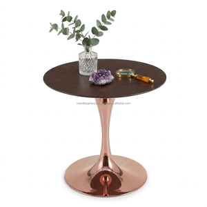 Table basse ronde en bois de style nordique avec base en forme de tulipe en or rose brillant, table d'appoint, mobilier moderne pour appartement, vente en gros - Product Image 1