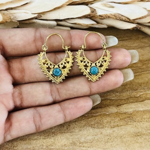Nuevos Pendientes Boho Geométricos Turquesa, Joyería Tribal de Aro de Latón para Mujer, Acabado de Latón Antiguo, Étnicos, Venta al por Mayor/OEM/ODM - Product Image 6