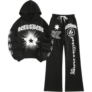 Unisex Hip Hop Winter Fleece Sportswear Set <b>Wool</b> Blend Zipper Hoodie and Jogger <b>Pants</b> Graffiti Letter Print Streetwear Tracksuit - Product Image 5