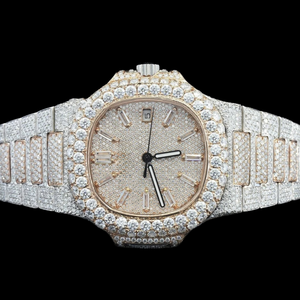 Reloj de Diseño de Alta Gama con Diamantes de Cuarzo, Unisex, Redondo, con Moissanita, Totalmente Cubierto de Diamantes, con Fecha Automática, Estilo Hip Hop - Product Image 1