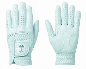 Gant de golf en cuir bleu menthe personnalisé, respirant, perforé, pour femmes et hommes, en cuir de cabretta souple, fabricant OEM/ODM - Product Image 1