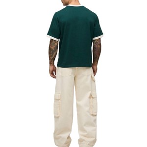 T-shirt homme à marque privée, style Ringer vert, avec logo contrastant, coupe ajustée, vente en gros, fabrication OEM - Product Image 2