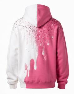 Sudadera con Capucha para Hombre, 100% Algodón, Antiarrugas, Degradado Rosa Blanco, Estampado de Diamantes de Imitación, Corte Regular, Informal, para Otoño - Product Image 2