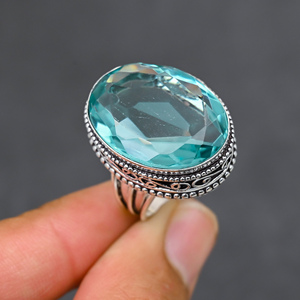 Magnifique bague tendance en topaze bleue, en argent sterling 925 massif, bijoux faits à la main, vente en gros directe usine - Product Image 1