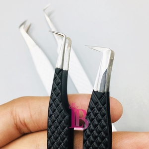 Pinzas de Acero Inoxidable para Extensión de Pestañas, Color Negro y Blanco, Sostenibles, Última Tendencia, Mega Volumen, Pestañas de Visón - Product Image 6