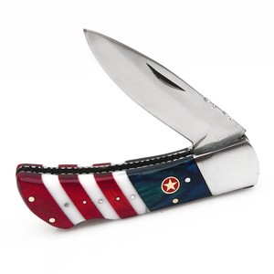 Couteau pliant en acier inoxydable et acier Damas, manche en bois avec drapeau du Texas, pour la poche, EDC, la chasse, le camping, support ODM OEM - Product Image 4