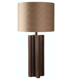 Modern Retro Brown Resin <b>Table</b> Lamp Nordic Fluted Base LED <b>Bedside</b> Light Textured Fabric Shade for Bedroom Home Decor - Product Image 3