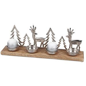 Porte-bougie renne argenté avec base en bois, décoration de table de Noël, ornement animalier rustique en métal pour la décoration intérieure, décoration festive - Product Image 6
