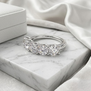 2.40CTW Lab Grown Round Brilliant Cut Prong <b>Set</b> Five Stone <b>Gold</b> Plated Women's Luxury IGI Certified Band <b>Ring</b> - Product Image 2