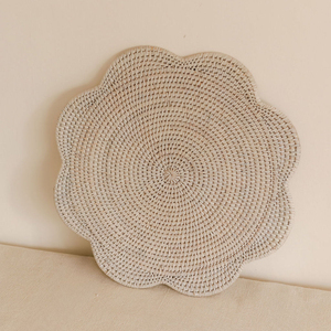 Decorative scalloped edge <b>placemat</b> set table setting accessories natural rattan weave <b>placemats</b> - Product Image 4