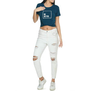 Camiseta de Cuello Redondo Azul Oscuro para Mujer con Estampado "Do Better", Casual, Manga Corta, 100% Algodón Jersey - Product Image 4