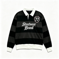 Penjualan Langsung Pabrik Jersey Rugby Polo Vintage Custom OEM Bergaris Bordir Vintage Lengan Panjang Kaos Rugby Pria