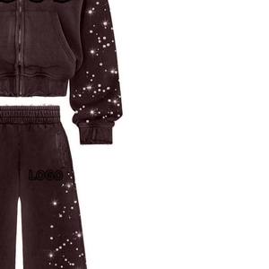 Custom Rhinestone <b>Tracksuit</b> <b>Women</b> Zipper Hoodie and Sweatpants Set Luxury <b>Velour</b> Jogger Suit Wholesale - Product Image 5