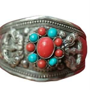 Asthamangal Men's Traditional Look <b>Copper</b> Alloy Antique Bronze Plated Fashion <b>Bracelets</b> & Bangles Multi Color Stone Set Gift - Product Image 5