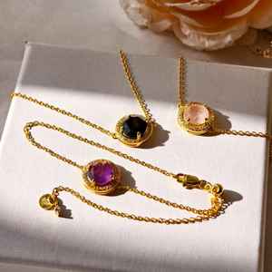 Bracelet ajustable en argent sterling 925 plaqué or 14 carats, améthyste, quartz rose, obsidienne, bijoux pour femmes - Product Image 3