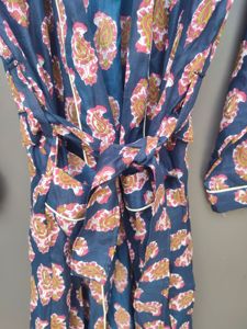 <b>Navy</b> Blue Floral Cotton Kimono Robe with Belt | Women’s Lounge Robe | Handmade Bathrobe - Product Image 5