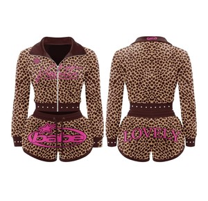 Ensemble de survêtement décontracté 2 pièces pour femme, motif léopard, avec veste courte zippée TAHAD Spicy Slim Fit et pantalon fendu taille haute, OEM - Product Image 5