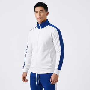 Chándal Deportivo para Hombre en Blanco y Azul Marino, Manga Larga, Cierre de Cremallera, Cuello Alto, Estilo Deportivo, Otoñal, Corte Regular, Peso Medio, Poliéster y Algodón - Product Image 6