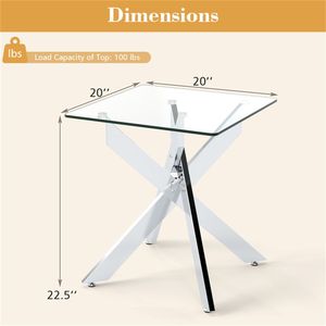 Tavolino laterale in vetro temperato argento 20 x 20 x 22,5 pollici con base in metallo intrecciato, elegante comodino - Product Image 5