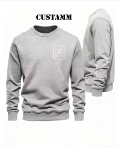 Men's Custom Logo Front Crewneck Sweatshirt Regular Fit 100% Cotton French Terry Fleece 370g Breathable Casual Spring Wear - Product Image 3