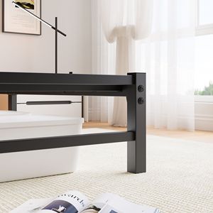 Struttura letto matrimoniale in metallo con testiera in legno e luci RGB, ripiano di ricarica silenzioso, non richiede rete a molle, stile rustico - Product Image 5
