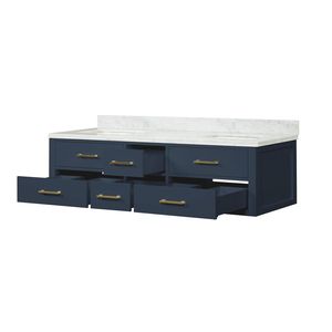 Blu 72 Pollici L X 22 Pollici Mobile Bagno Doppio con Top in Marmo di Carrara - Product Image 4