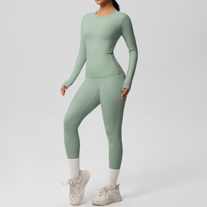 Custom Logo Free Match Fitness Clothing Butt Lift Leggings Full Zip <b>Jacket</b> Gym ActiveWear 2Piece <b>Workout</b> Yoga Suit Set for Women - Product Image 6