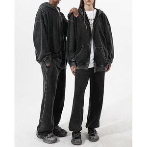 Mens <b>Zip</b> <b>Up</b> Acid Wash Hoodie Vintage Oversized Casual Fall <b>Jacket</b> Cotton Hooded Sweatshirts with Pockets Streetwear - Product Image 3