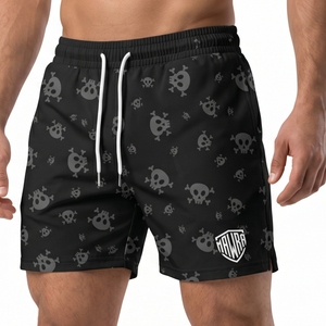 Mawra Pantalones cortos de playa con estampado de calavera negros para hombre, de secado rápido, ajuste regular, para gimnasio, entrenamiento, correr, pantalones cortos de malla para unisex - Product Image 1