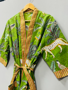 Cotton V-neck Kimono Robe Dressing Gown Block Print Front Bridesmaid Robe Drawstring Closure Sleeveless Summer <b>Nightwear</b> Soft - Product Image 5