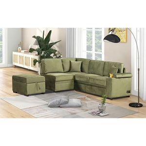 84.75\" 2-in-1 Pull Out Sleeper <b>Sofa</b> <b>Bed</b> L-Shape Couch <b>with</b> <b>Storage</b> Ottoman for Living & Bedroom Small Apartment Furniture - Product Image 3