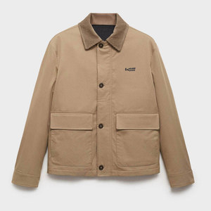 Good Selling Stand Collar Design Plain Dyed Men's <b>Canvas</b> <b>Jacket</b> Cotton/Polyester Breathable Windproof Front Logo - Product Image 6
