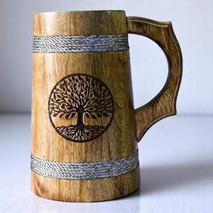 Jarra de Cerveza de Madera Hecha a Mano con Acabado Sheesham, Estilo Barril, Ligera y Duradera para Cerveza Artesanal, Hogar, Bar, Cafetería, Fiesta - Product Image 1