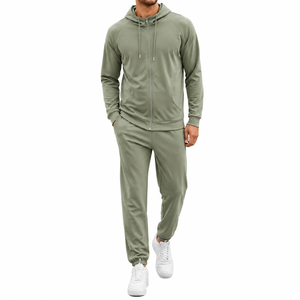 Men's Hooded <b>Tracksuit</b> Solid Color Full Zipper Sweatshirt and Pants Set Casual Autumn Wear Breathable Polyester Jogging Suit - Product Image 5