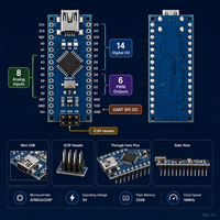 Carte de développement FYX Stock ATMEGA328P Nano V3.0 16 MHz avec module microcontrôleur Mini USB USB-C, câble et connecteur à broches – Kit DIY