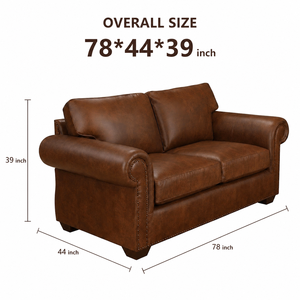 Genuine Leather Two Seat <b>Sofa</b> Bed Rolled Arms Nailhead Trim for Office Hotel Villa Park Cozy traditional living room setup - Product Image 3