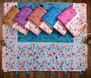 Sari en soie et lin Kanika avec bordure dorée, coupe 6,30 m, pour fêtes et occasions traditionnelles, drapé ethnique, avec chemisier assorti non cousu - Product Image 3
