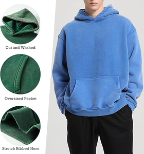 Sweat à capuche pour homme en coton molletonné 100% avec finition délavée distinctive, respirant, écologique, coupe classique, moderne - Product Image 4