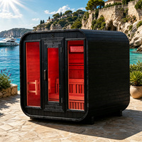 Sauna extérieur en cèdre rouge, sauna carré à vapeur pour 1 à 4 personnes, chauffage au bois, porte en verre avec option de luminothérapie rouge, WiFi intelligent