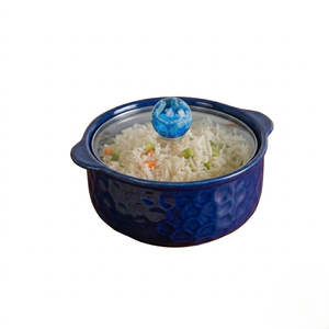 Blue Ceramic Rice <b>Bowl</b> with Lid Decorative Kitchen Serving <b>Bowl</b> with Unique resin Knob Lid for Rice <b>Curry</b> Soup Side Dish Serving - Product Image 5