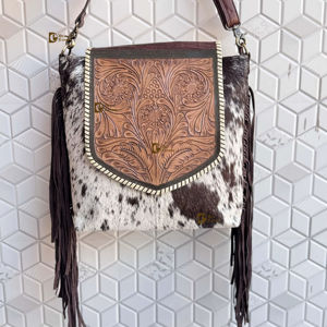 Bolso de Mano con Grabado Artesanal, Cuero Vacuno Auténtico, Flecos, Estilo Bohemio, Nuevo Estilo, Bolsos de Venta Caliente para Mujer - Product Image 1