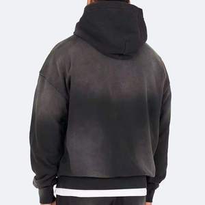 Sweat à capuche noir surdimensionné pour homme, 100% coton molletonné, effet délavé, logo personnalisé imprimé et brodé, streetwear, sweats à capuche sportifs - Product Image 2