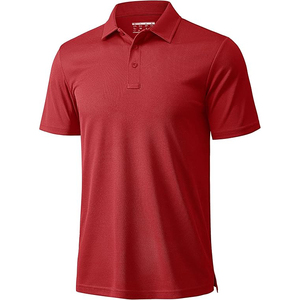 Polo de manga corta rojo para hombre, de algodón piqué, con botones, informal, de punto, color sólido, transpirable, corte regular. - Product Image 2