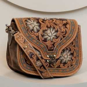 Bolso Tote de Cuero de Lujo Hecho a Mano con Bordado Floral y Estampado por Transferencia Térmica, Estilo Vintage con Detalles de Piel de Vacuno Occidental y Asa para Hombro - Product Image 2