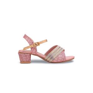 Sandalias de tacón rosa para chicas, diseño de calzado elegante con estilo de la marca - Product Image 3