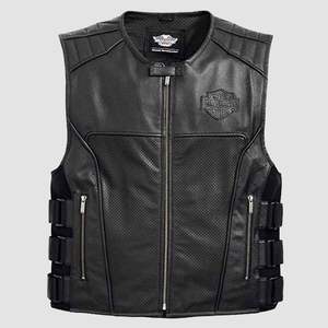 Chaleco de Cuero, Chaleco de Cuero Harley Davidson para Hombre, 100% Cuero Genuino, Chaleco de Motero para Hombre, Chaleco de Cuero Negro para Hombre - Product Image 1