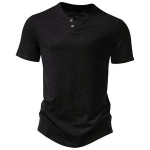 Camiseta Henley de Manga Corta para Hombre, Transpirable, Mezcla de Algodón, Ropa Casual de Verano, Diseño Personalizado, Envío Directo de Fábrica OEM a Todo el Mundo - Product Image 1