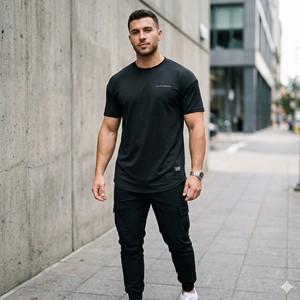 Men's Lightweight Workout Tee Polyester Spandex Blend Drop Shoulder Athletic Fit Streetwear T-<b>Shirt</b> - Product Image 5